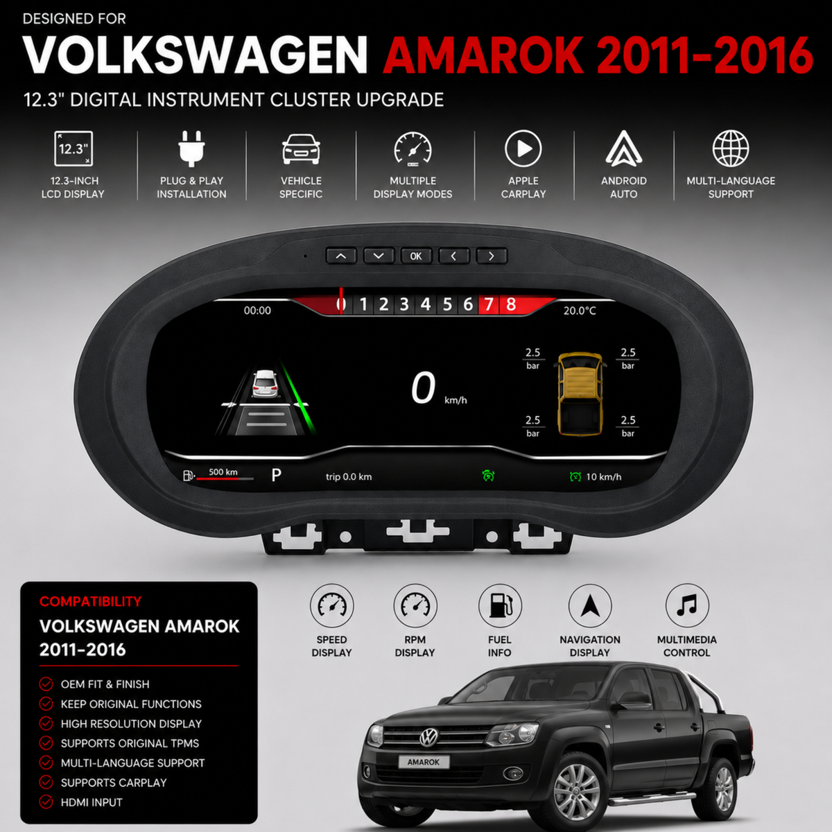 Volkswagen Amarok 10.25" Digital Instrument Cluster 2011–2016 – product image 2 | Forza Performance