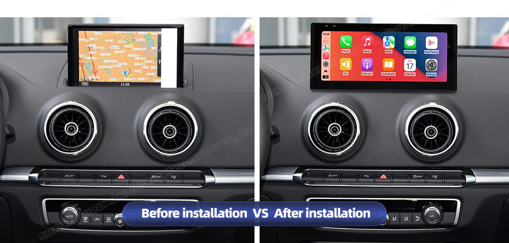 Audi A3 freestanding Android screen 10.25" – dashboard installation comparison