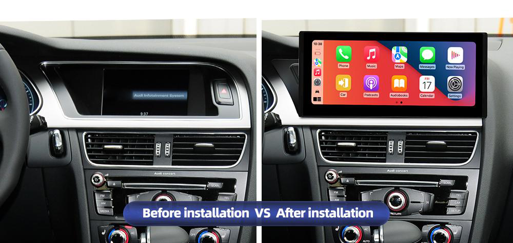 Audi A4 / A5 2009–2016 freestanding Android screen 10.25" – dashboard installation comparison