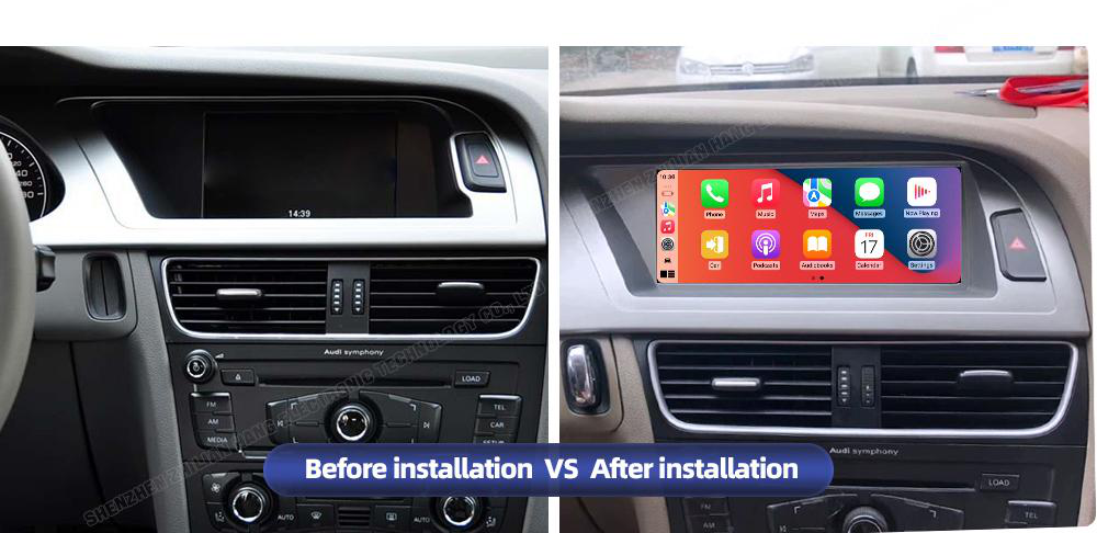 Audi A4 2009–2012 integrated Android screen 8.8" – dashboard installation comparison