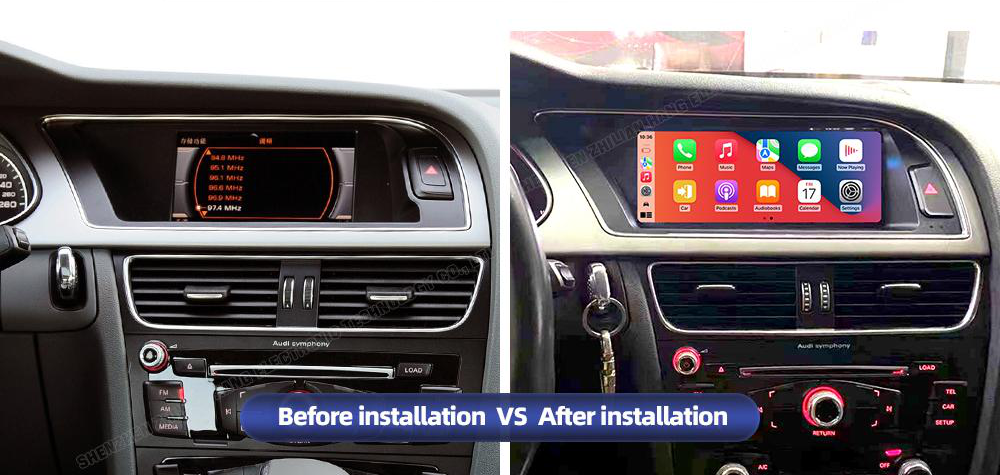 Audi A4 2013–2016 integrated Android screen 8.8" – dashboard installation comparison