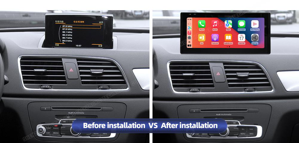 Audi Q3 freestanding Android screen 10.25" – dashboard installation comparison
