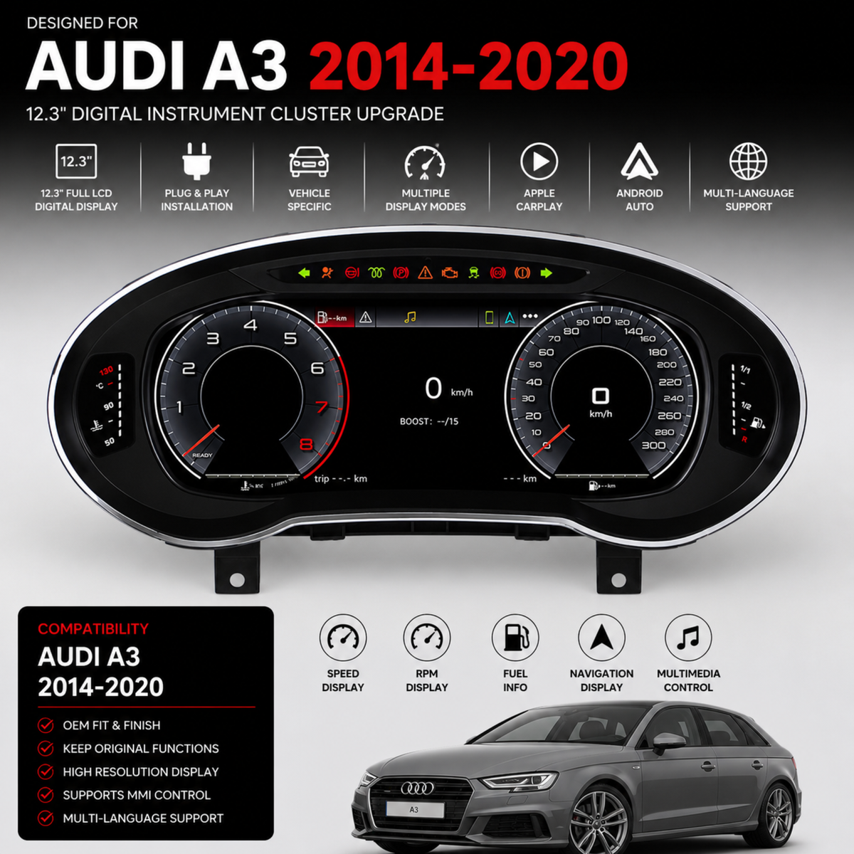 Audi A3 12.3" Digital Instrument Cluster 2014–2020 – product image 2 | Forza Performance