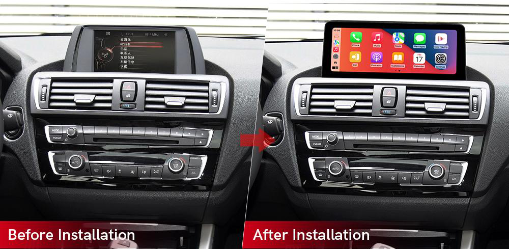 BMW 1 Series 2013–2017 freestanding Android screen 10.25" – dashboard installation comparison