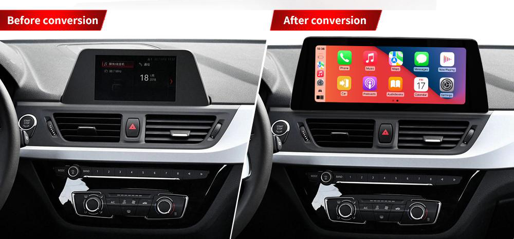 BMW 1 Series 2017–2018 freestanding Android screen 10.25" – dashboard installation comparison