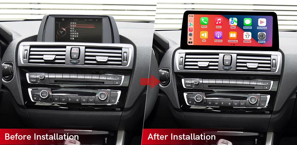 BMW 1 Series 2013–2017 freestanding Android screen 12.3" – dashboard installation comparison