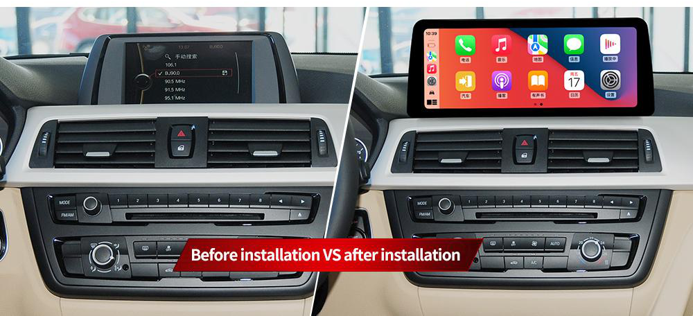 BMW 3 / 4 Series freestanding Android screen 12.3" – dashboard installation comparison
