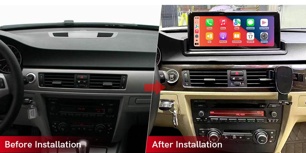 BMW 3 Series E90 freestanding Android screen 10.25" – dashboard installation comparison