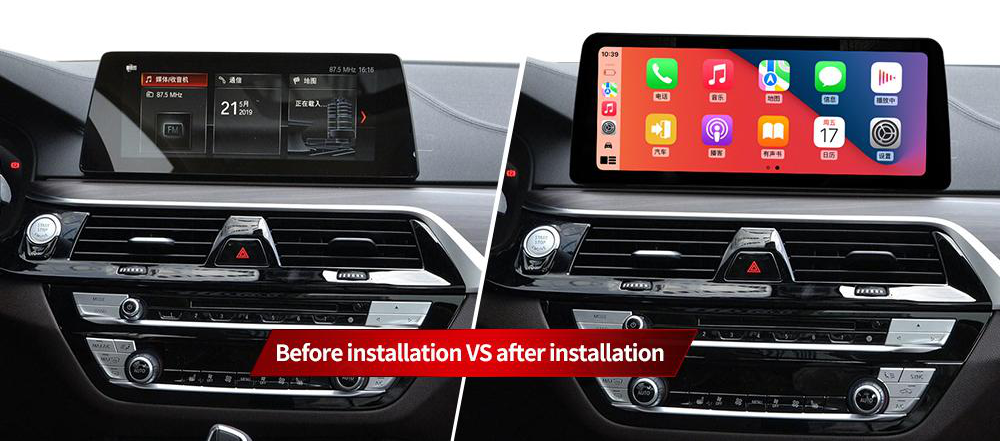 BMW 5 Series freestanding Android screen 12.3" – dashboard installation comparison