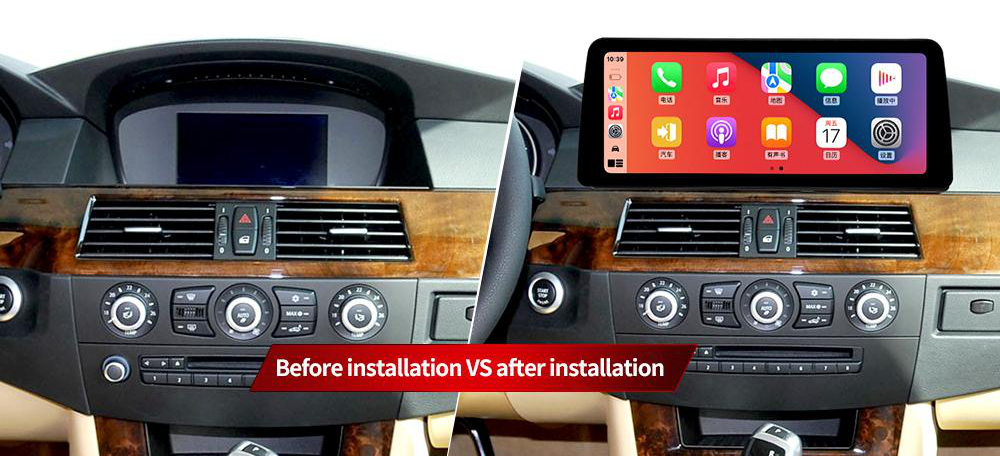 BMW 5 Series E60 freestanding Android screen 12.3" – dashboard installation comparison