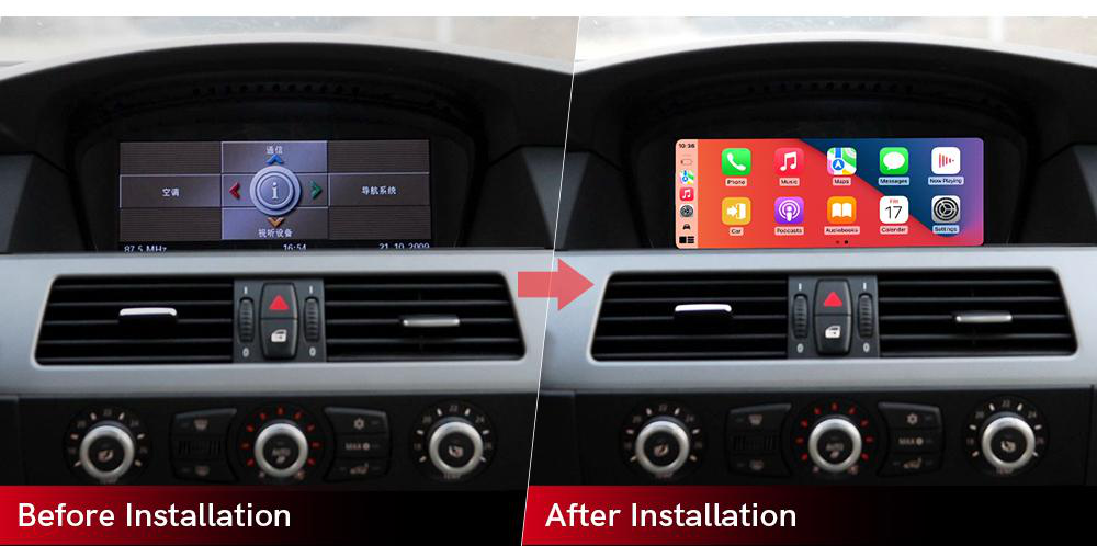 BMW 5 Series E60 integrated Android screen 8.8" – dashboard installation comparison