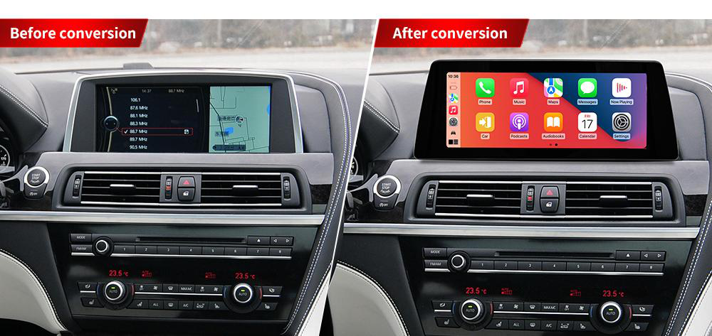 BMW 6 Series freestanding Android screen 10.25" – dashboard installation comparison