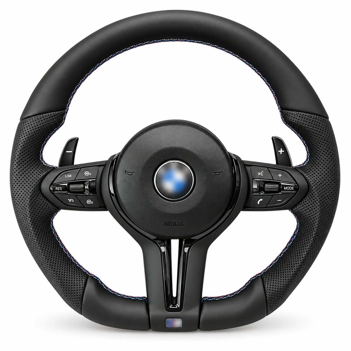 BMW flat-bottom black leather sport steering wheel