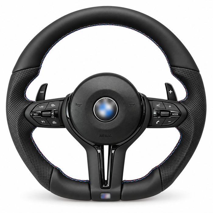 BMW flat-bottom black leather sport steering wheel