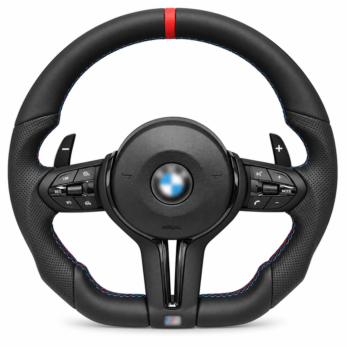 BMW flat-bottom sport steering wheel with red centre stripe