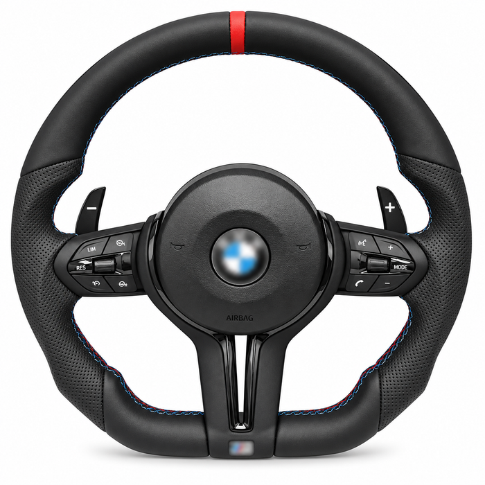 BMW flat-bottom sport steering wheel with red centre stripe