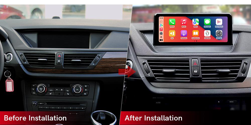 BMW X1 E84 dashboard before and after Android screen installation