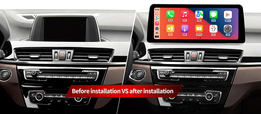 BMW X1 / X2 freestanding Android screen 12.3" – dashboard installation comparison