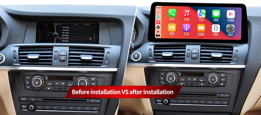 BMW X3 / X4 freestanding Android screen 12.3" – dashboard installation comparison