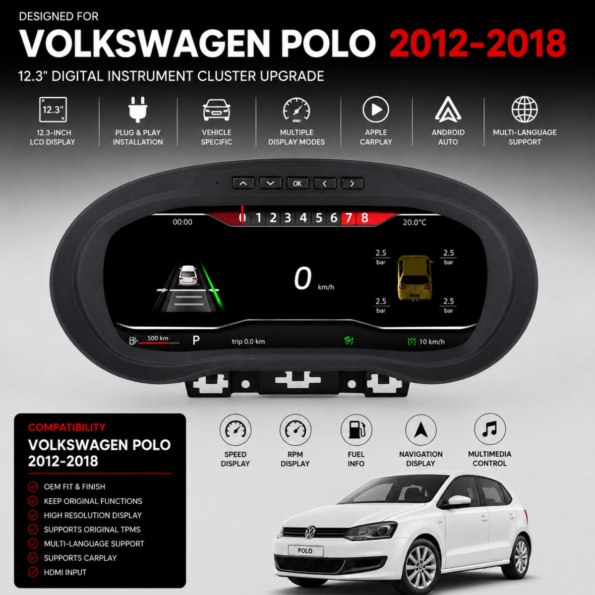 Volkswagen Polo 10.25" Digital Instrument Cluster 2012–2018 – product image 2 | Forza Performance