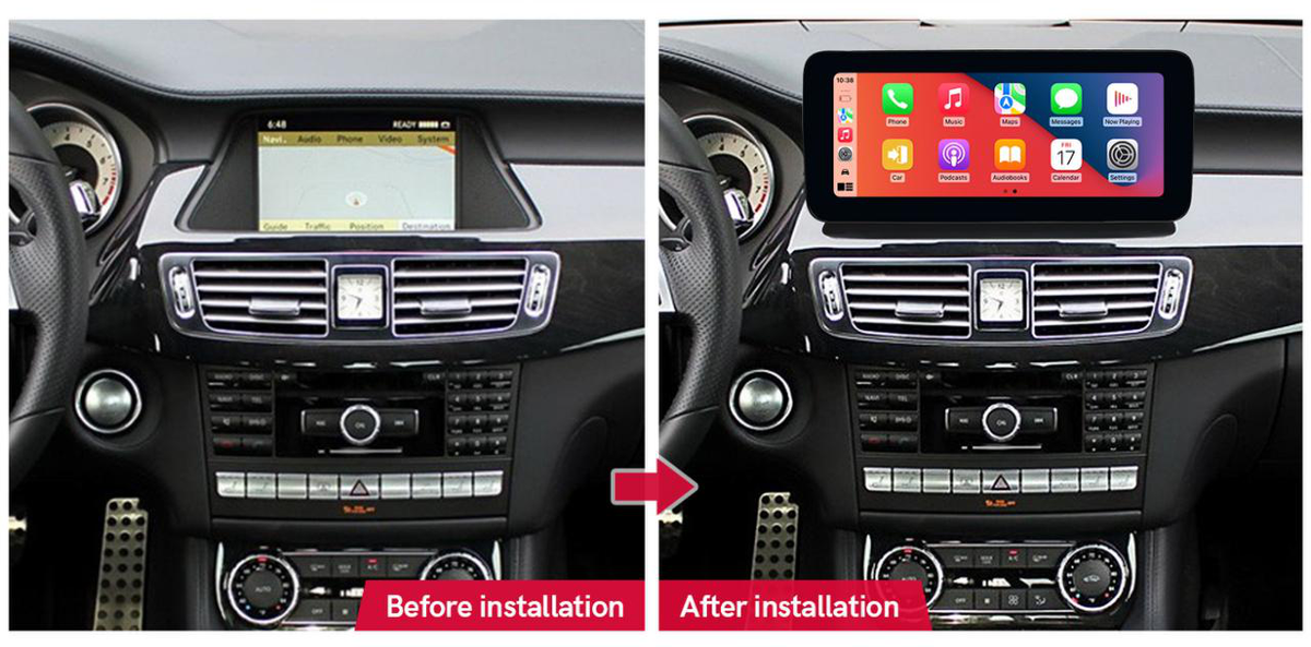 Mercedes-Benz CLS W218 freestanding Android screen 10.25" – dashboard installation comparison
