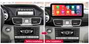 Mercedes-Benz E-Class W212 NTG 4.5 / 5.0 freestanding Android screen 12.3" – dashboard installation comparison