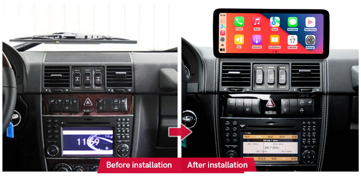 Mercedes-Benz G-Class freestanding Android screen 12.3" – dashboard installation comparison