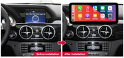 Mercedes-Benz GLK X204 2013–2015 freestanding Android screen 12.3" – dashboard installation comparison