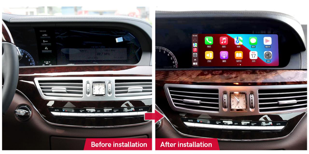 Mercedes-Benz S-Class W221 integrated Android screen 10.25" – dashboard installation comparison