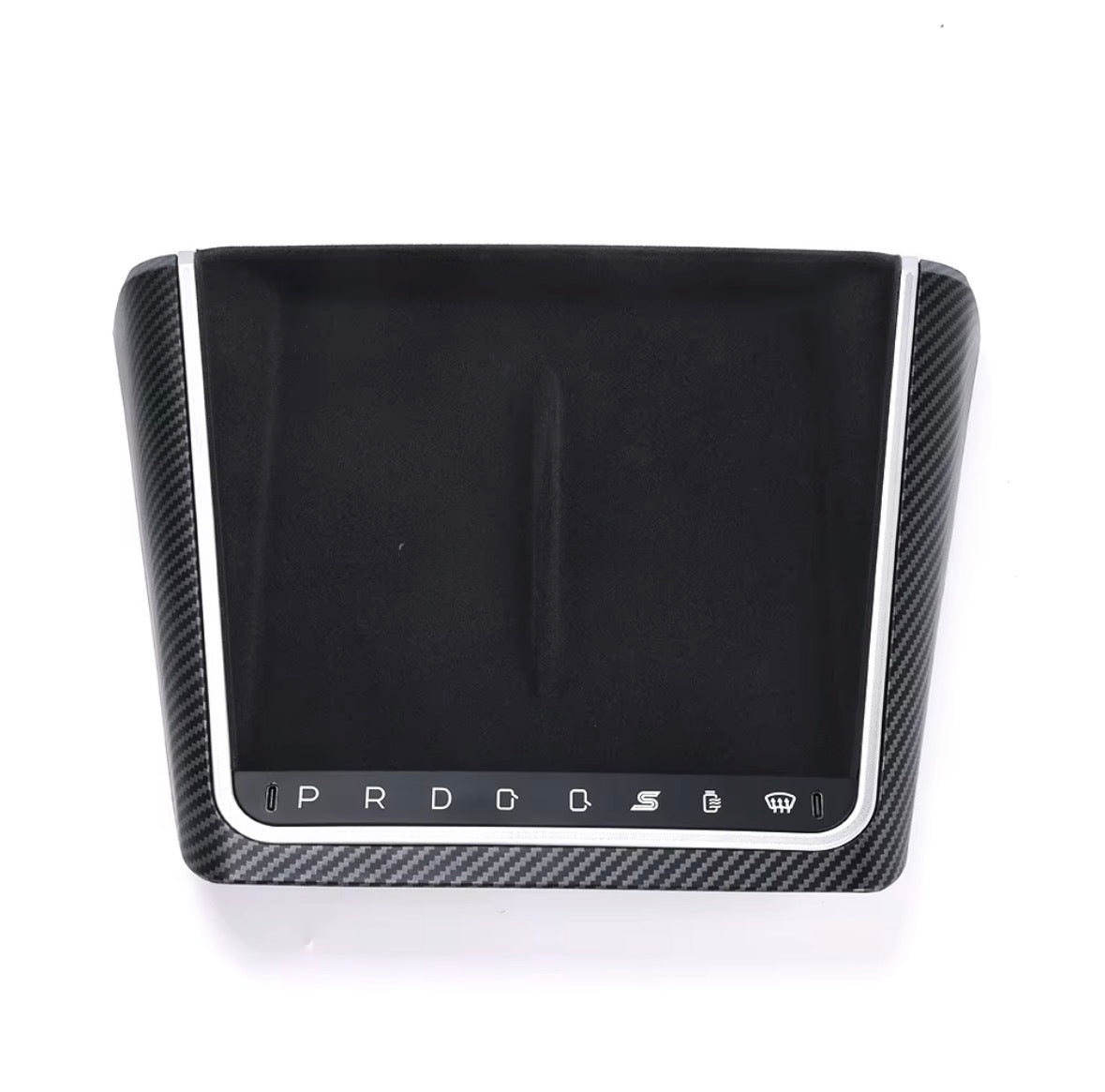 Tesla Center Console Gear Control Panel – carbon finish front view
