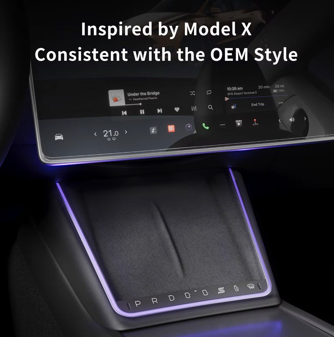 Tesla Center Console Gear Control Panel – console design and charging area