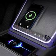 Tesla Center Console Gear Control Panel – installed with phone and ambient lighting