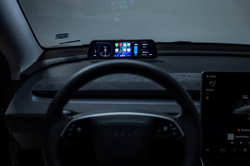 Tesla Digital Instrument Cluster  Plus – installed display with phone apps
