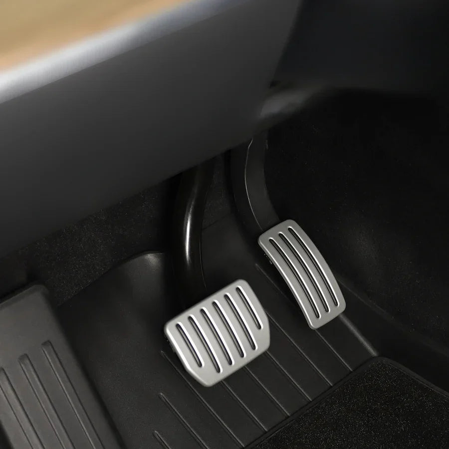 Tesla Model 3/Y Aluminium Performance Pedal Set – installed silver pedals