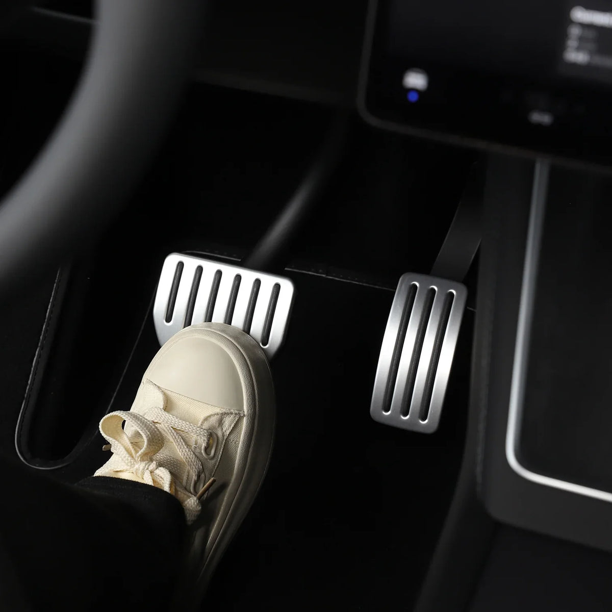 Tesla Model 3/Y Aluminium Performance Pedal Set – pedals in use
